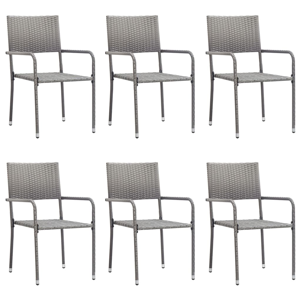 Set da Pranzo da Giardino 7 pz Nero Grigio Polyrattan e Acciaio