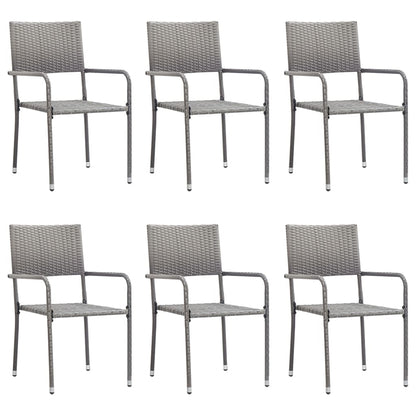 Set da Pranzo da Giardino 7 pz Nero Grigio Polyrattan e Acciaio