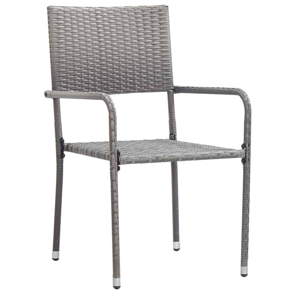 Set da Pranzo da Giardino 7 pz Nero Grigio Polyrattan e Acciaio