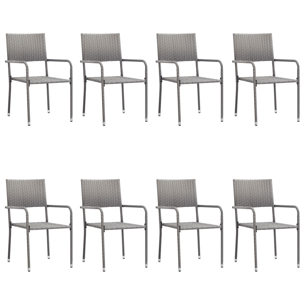 Set da Pranzo da Giardino 9 pz Nero Grigio Polyrattan e Acciaio