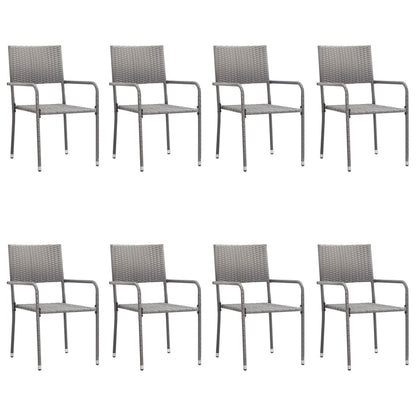 Set da Pranzo da Giardino 9 pz Nero Grigio Polyrattan e Acciaio