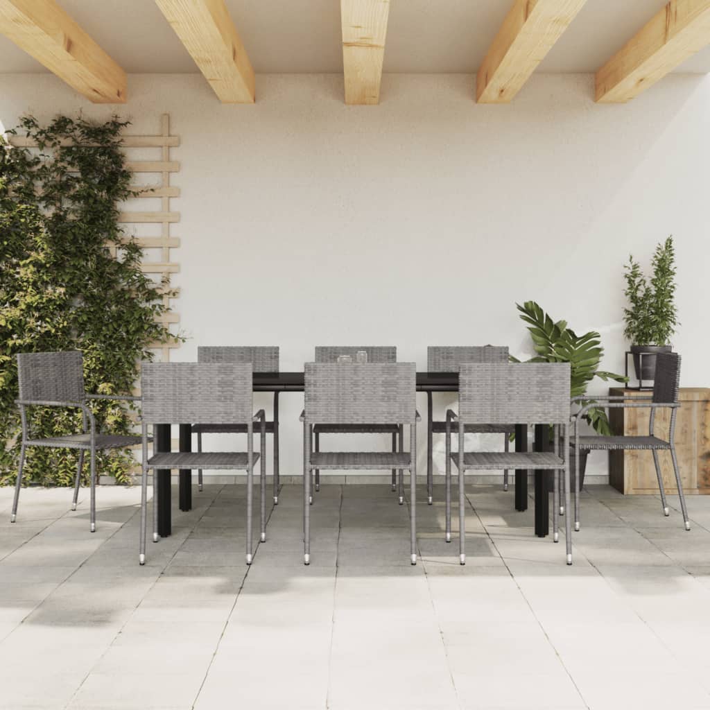 Set da Pranzo da Giardino 9 pz Nero Grigio Polyrattan e Acciaio