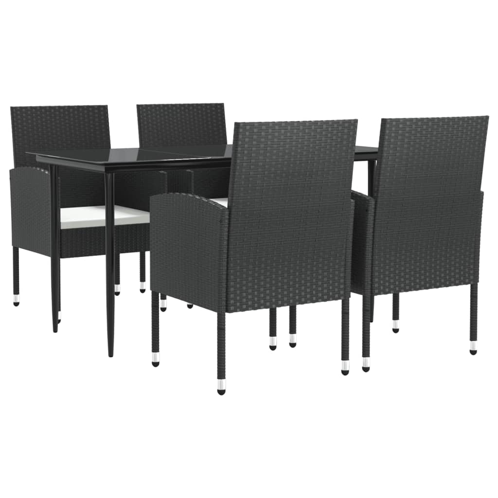 Set da Pranzo da Giardino 5 pz Nero in Polyrattan e Acciaio