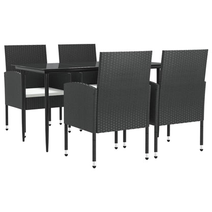 Set da Pranzo da Giardino 5 pz Nero in Polyrattan e Acciaio