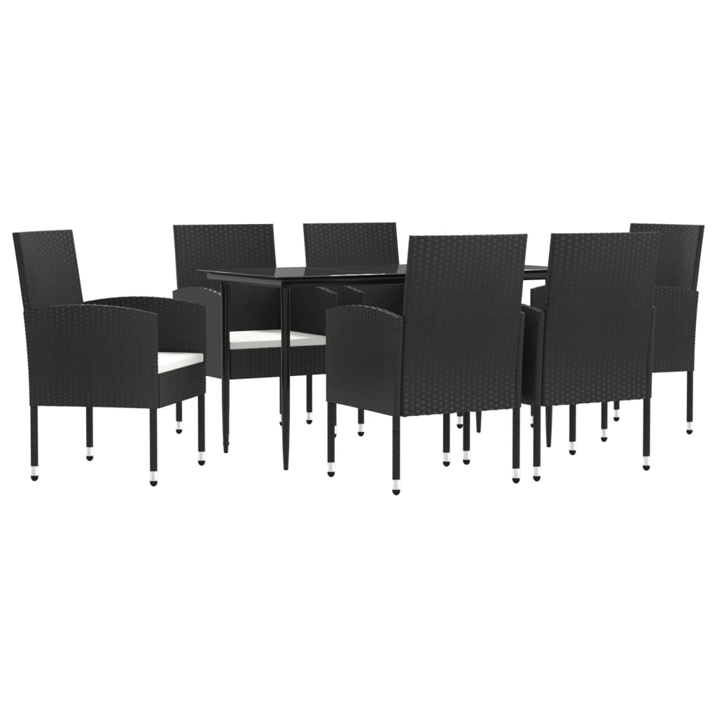 Set da Pranzo da Giardino 7 pz Nero in Polyrattan e Acciaio