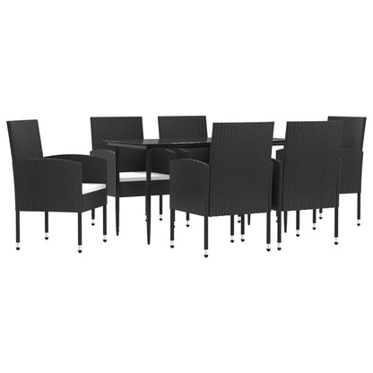 Set da Pranzo da Giardino 7 pz Nero in Polyrattan e Acciaio