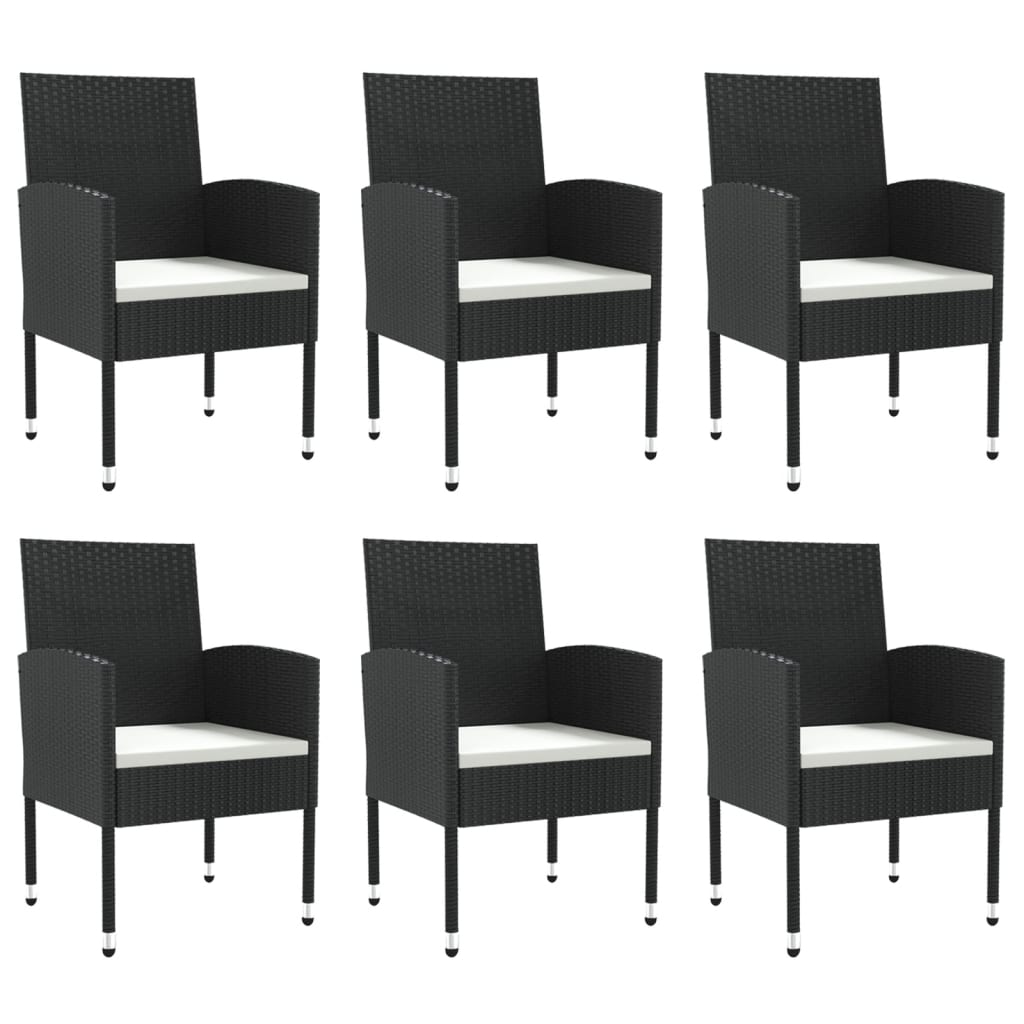 Set da Pranzo da Giardino 7 pz Nero in Polyrattan e Acciaio