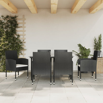 Set da Pranzo da Giardino 7 pz Nero in Polyrattan e Acciaio