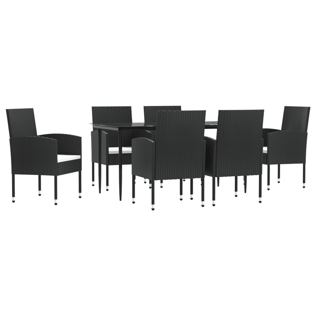 Set da Pranzo da Giardino 7 pz Nero in Polyrattan e Acciaio