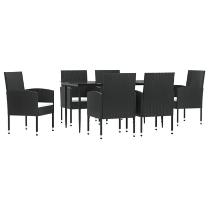 Set da Pranzo da Giardino 7 pz Nero in Polyrattan e Acciaio