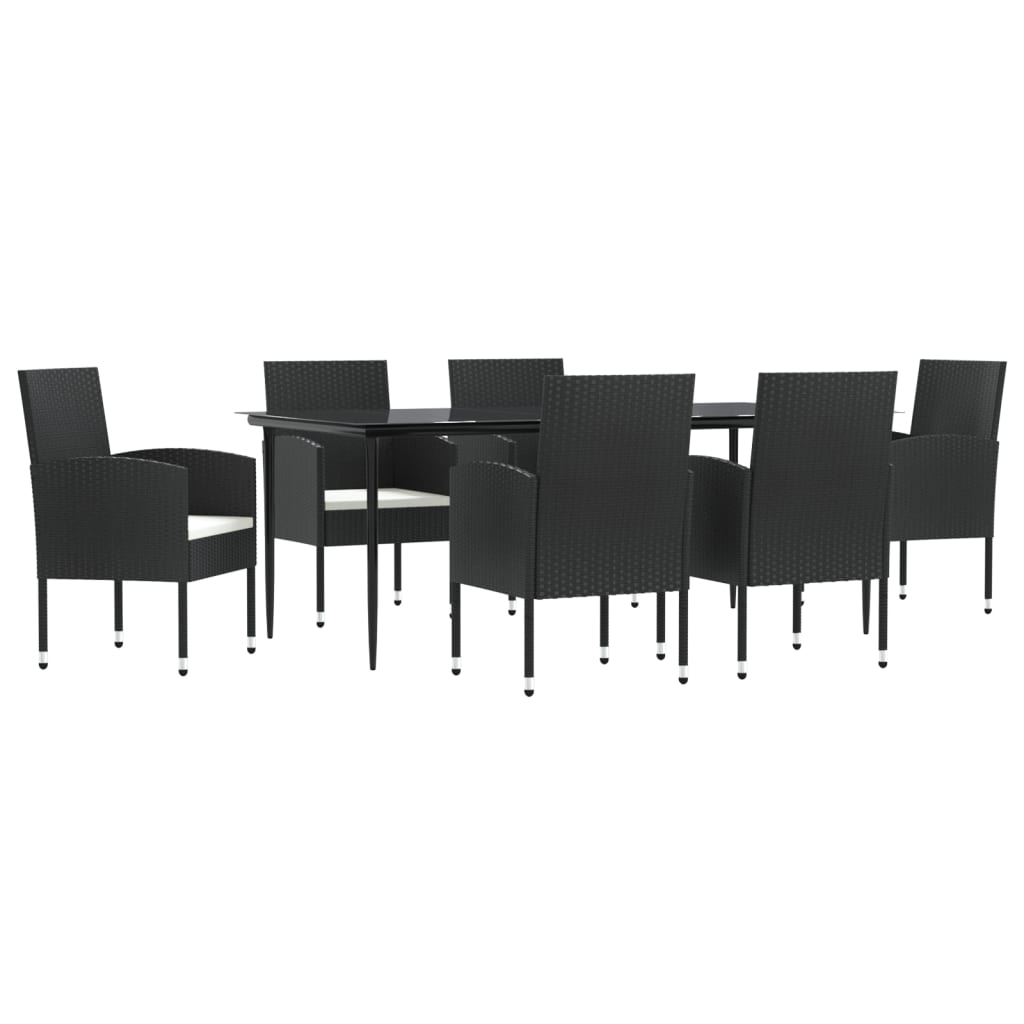 Set da Pranzo da Giardino 7 pz Nero in Polyrattan e Acciaio