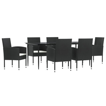 Set da Pranzo da Giardino 7 pz Nero in Polyrattan e Acciaio