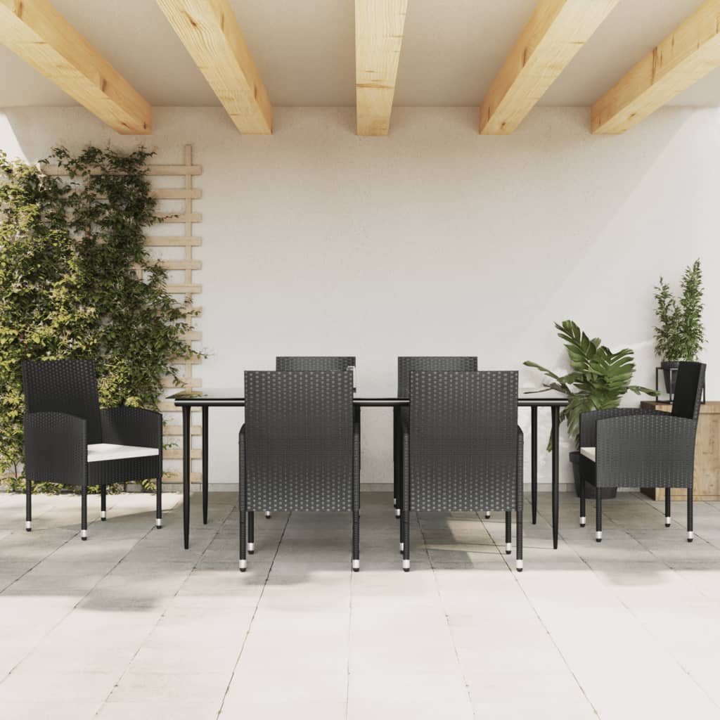 Set da Pranzo da Giardino 7 pz Nero in Polyrattan e Acciaio