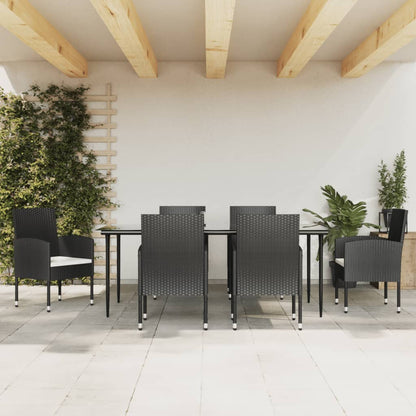 Set da Pranzo da Giardino 7 pz Nero in Polyrattan e Acciaio