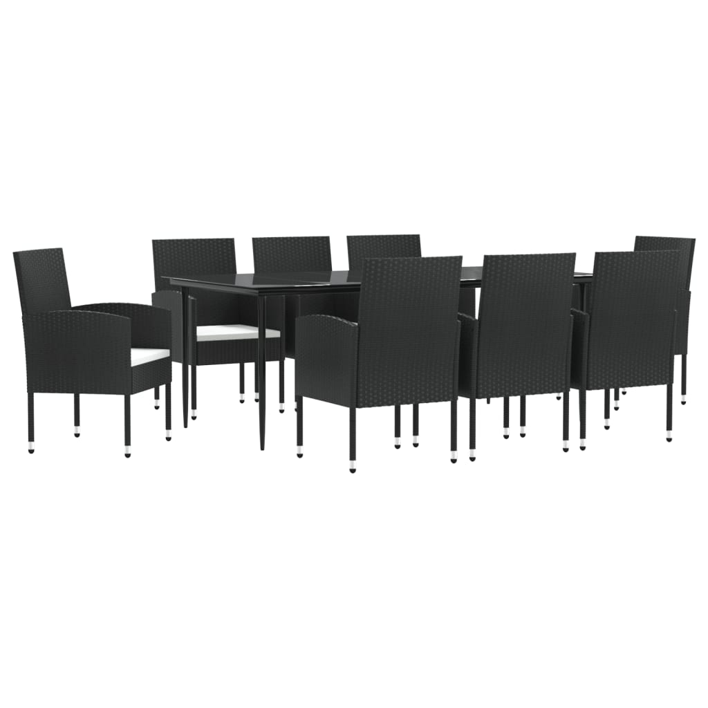 Set da Pranzo da Giardino 9 pz Nero in Polyrattan e Acciaio