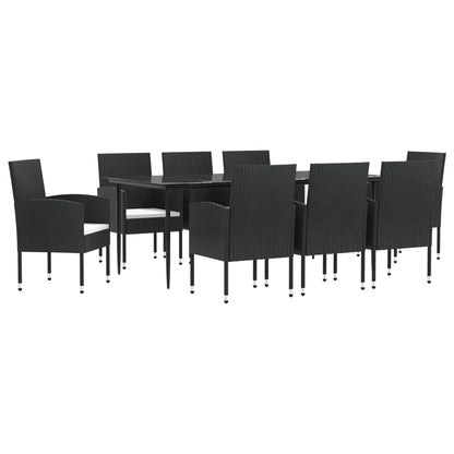 Set da Pranzo da Giardino 9 pz Nero in Polyrattan e Acciaio
