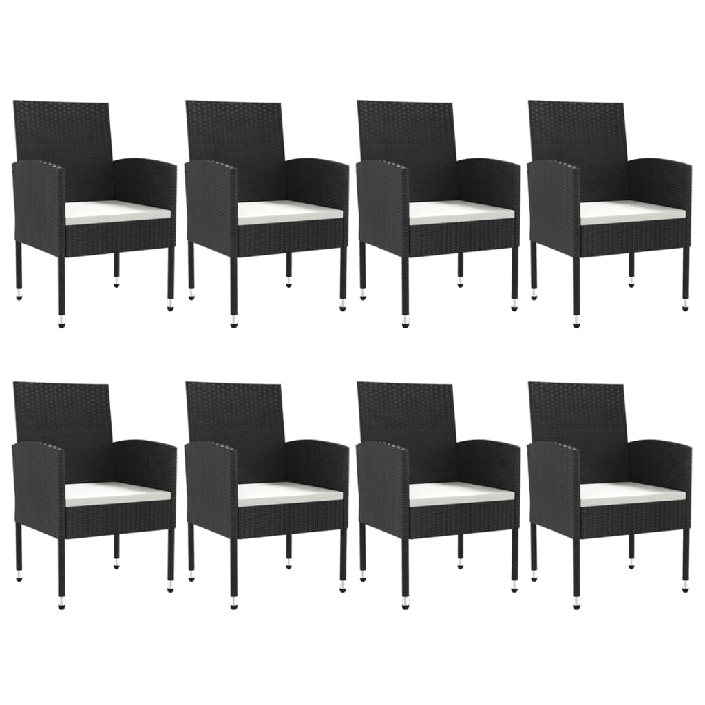 Set da Pranzo da Giardino 9 pz Nero in Polyrattan e Acciaio