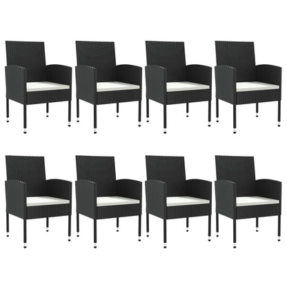 Set da Pranzo da Giardino 9 pz Nero in Polyrattan e Acciaio