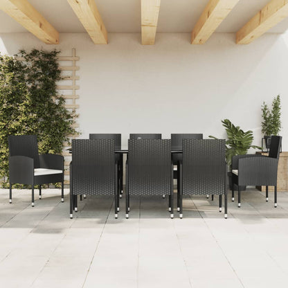 Set da Pranzo da Giardino 9 pz Nero in Polyrattan e Acciaio