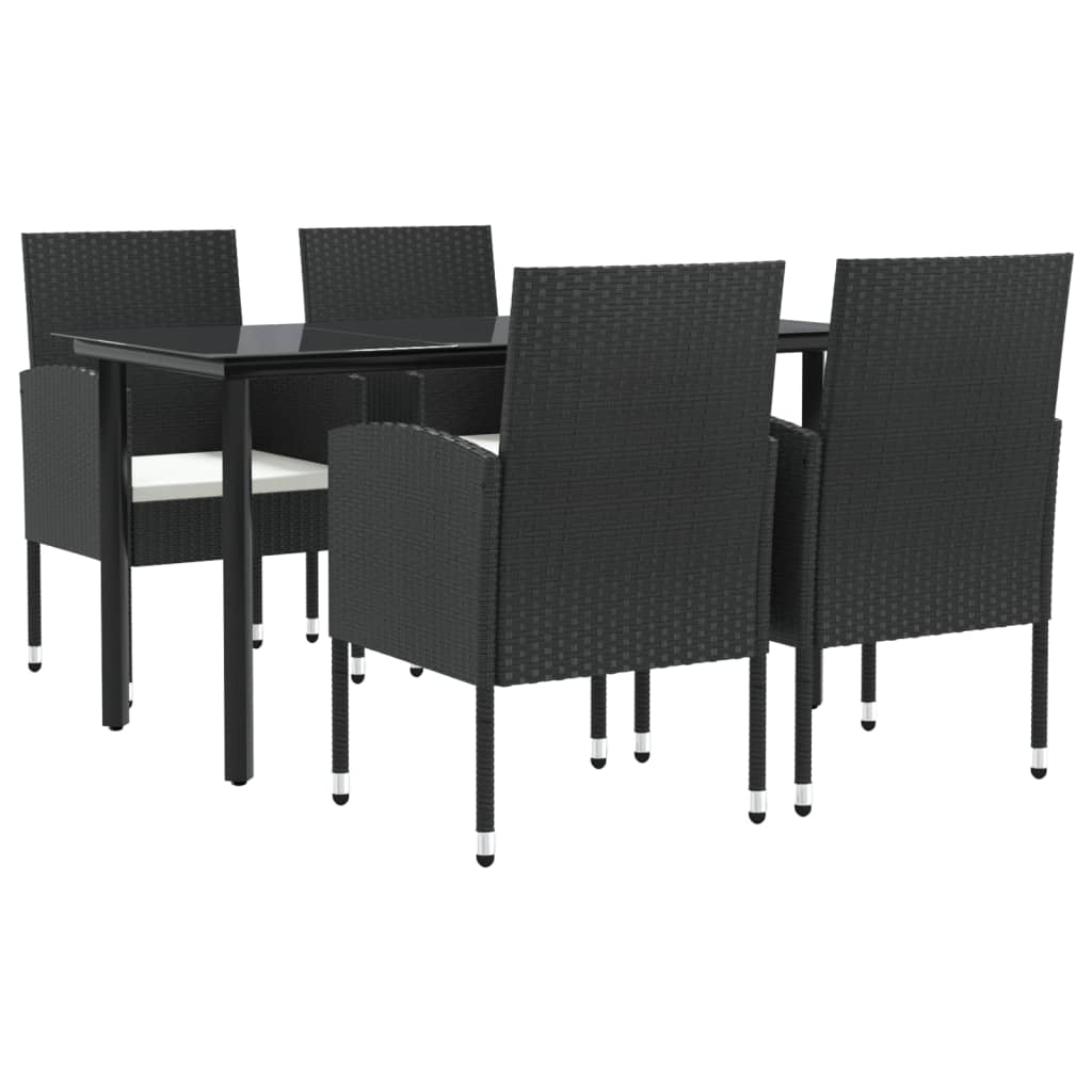 Set da Pranzo da Giardino 5 pz Nero in Polyrattan e Acciaio