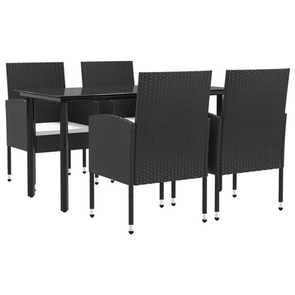 Set da Pranzo da Giardino 5 pz Nero in Polyrattan e Acciaio