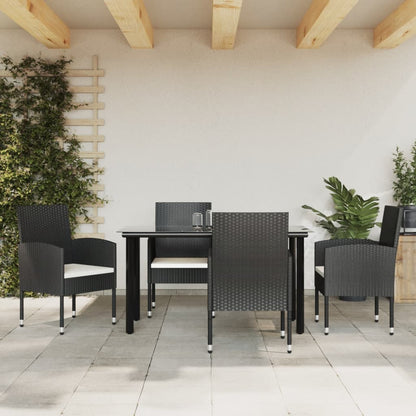 Set da Pranzo da Giardino 5 pz Nero in Polyrattan e Acciaio