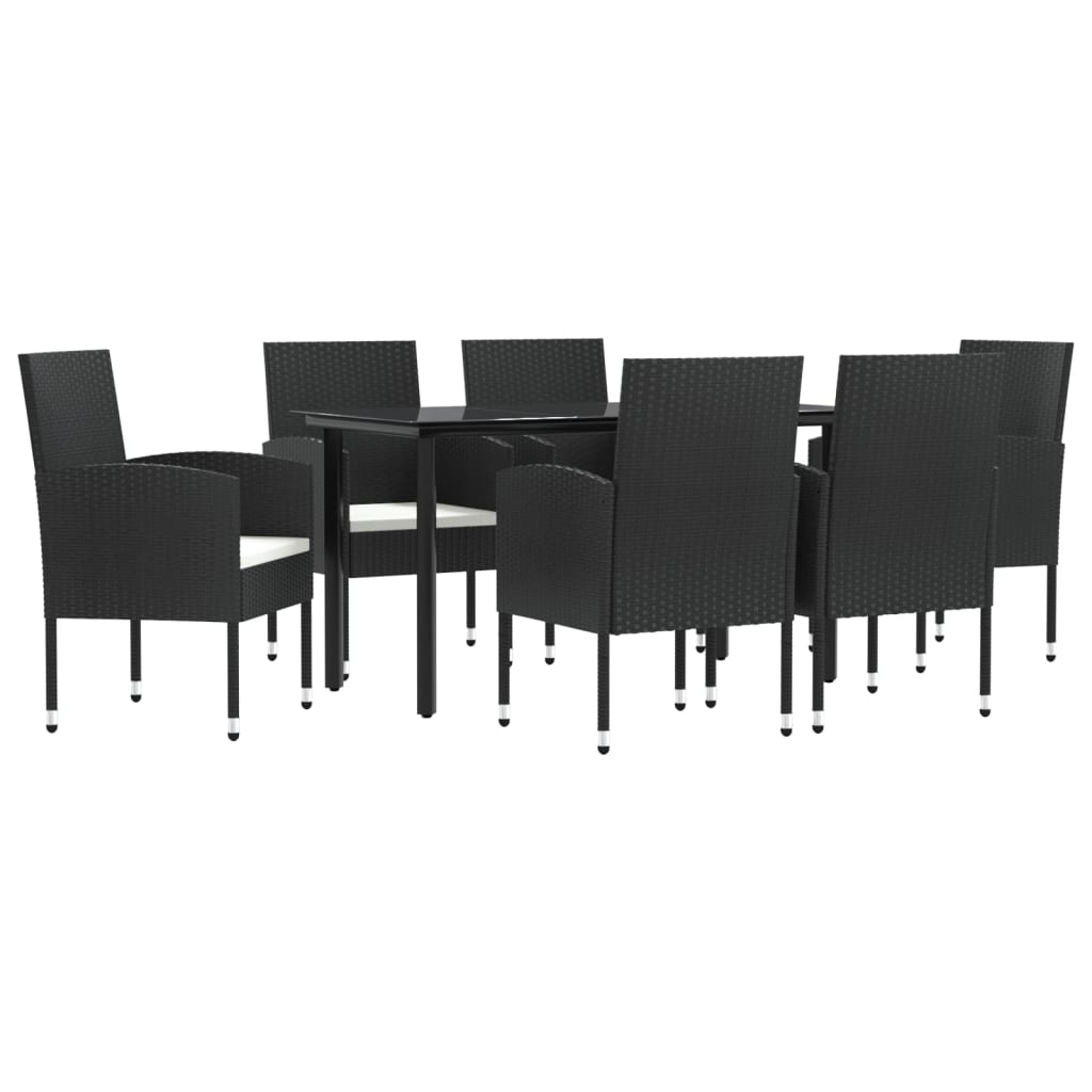 Set da Pranzo da Giardino 7 pz Nero in Polyrattan e Acciaio