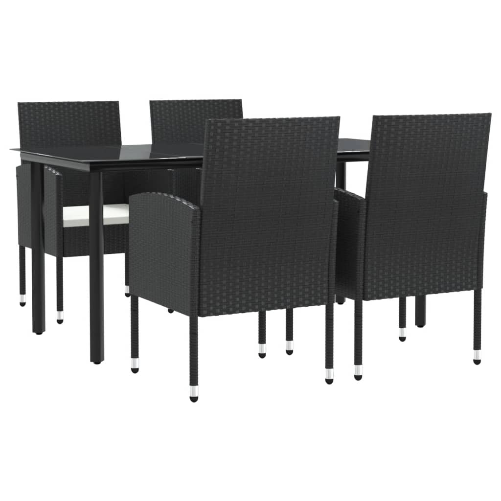 Set da Pranzo da Giardino 5 pz Nero in Polyrattan e Acciaio