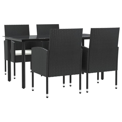 Set da Pranzo da Giardino 5 pz Nero in Polyrattan e Acciaio