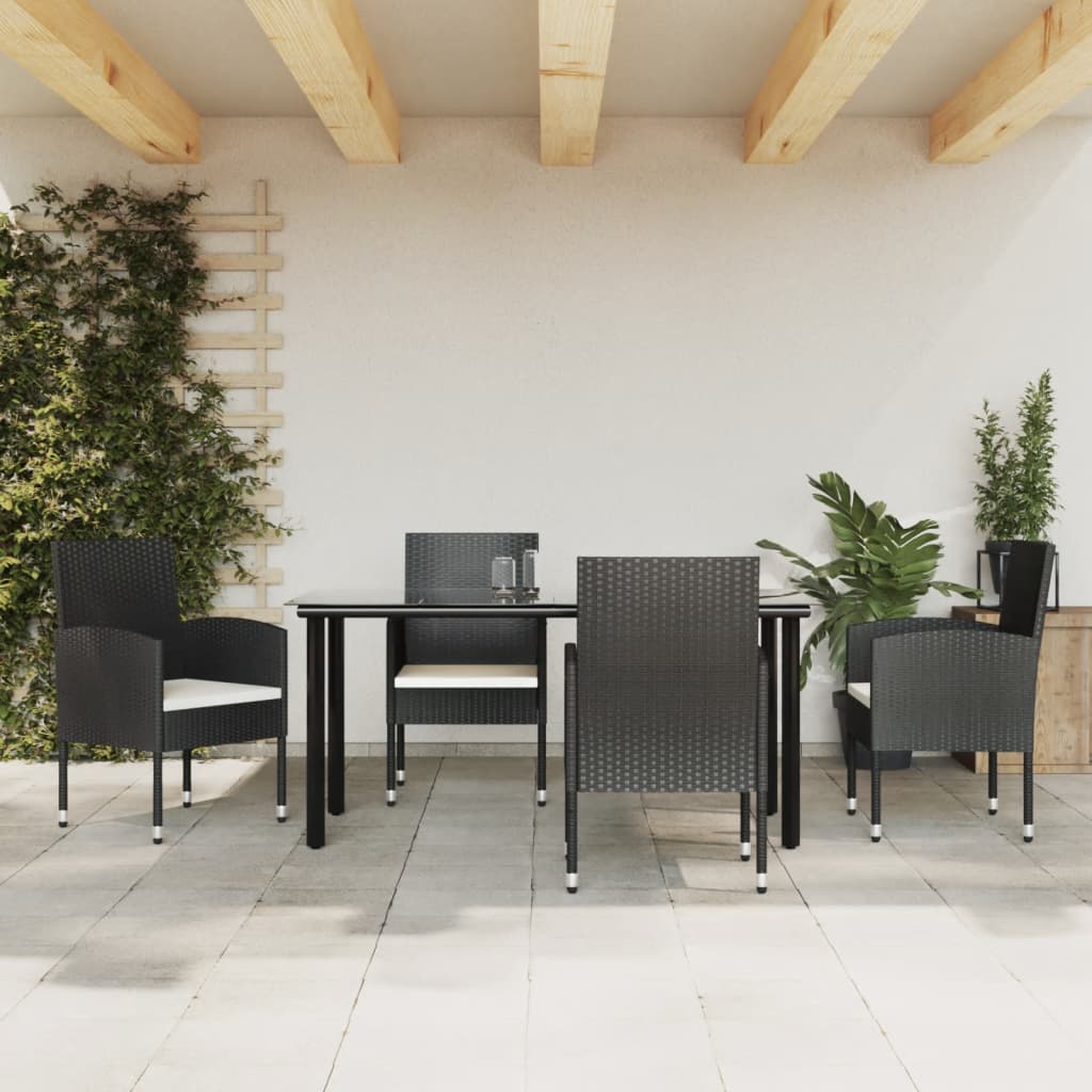 Set da Pranzo da Giardino 5 pz Nero in Polyrattan e Acciaio