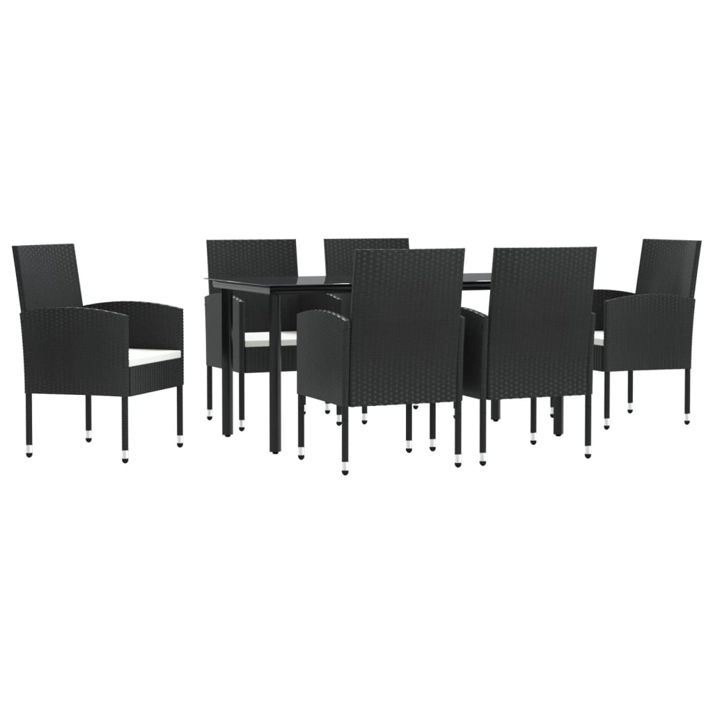 Set da Pranzo da Giardino 7 pz Nero in Polyrattan e Acciaio