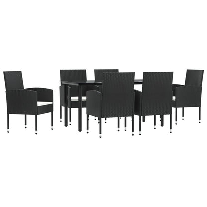 Set da Pranzo da Giardino 7 pz Nero in Polyrattan e Acciaio