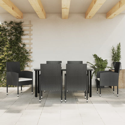 Set da Pranzo da Giardino 7 pz Nero in Polyrattan e Acciaio