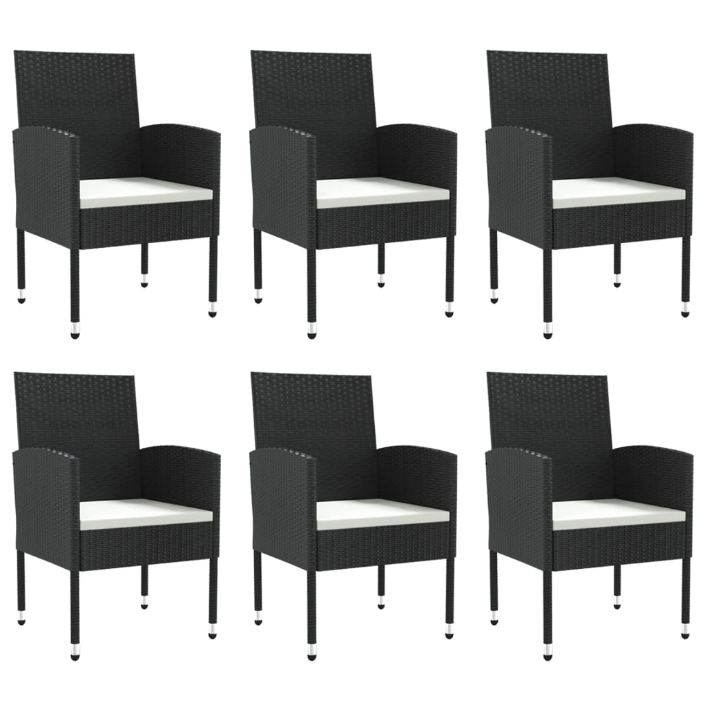 Set da Pranzo da Giardino 7 pz Nero in Polyrattan e Acciaio