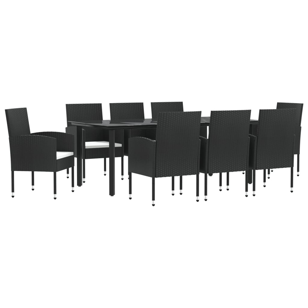 Set da Pranzo da Giardino 9 pz Nero in Polyrattan e Acciaio