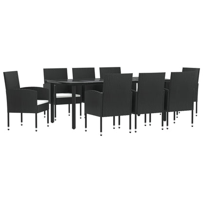 Set da Pranzo da Giardino 9 pz Nero in Polyrattan e Acciaio