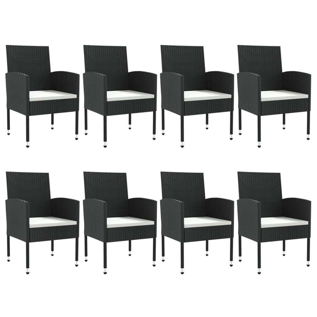 Set da Pranzo da Giardino 9 pz Nero in Polyrattan e Acciaio