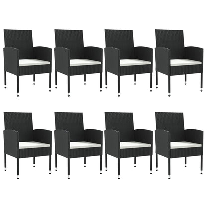 Set da Pranzo da Giardino 9 pz Nero in Polyrattan e Acciaio