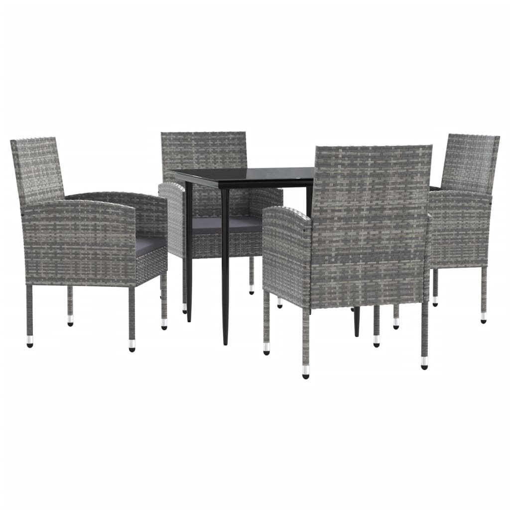 Set da Pranzo da Giardino 5 pz Nero Grigio Polyrattan e Acciaio