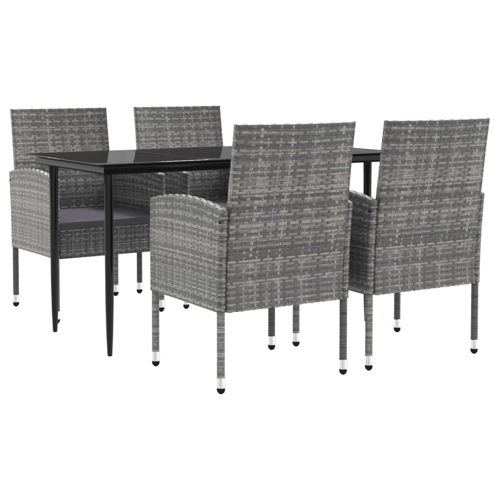 Set da Pranzo da Giardino 5 pz Nero Grigio Polyrattan e Acciaio