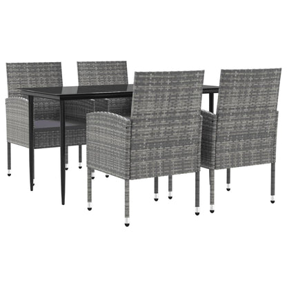 Set da Pranzo da Giardino 5 pz Nero Grigio Polyrattan e Acciaio