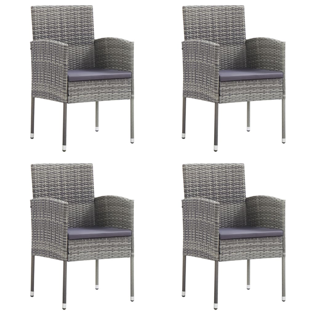 Set da Pranzo da Giardino 5 pz Nero Grigio Polyrattan e Acciaio