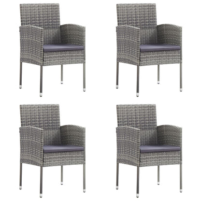 Set da Pranzo da Giardino 5 pz Nero Grigio Polyrattan e Acciaio