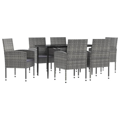 Set da Pranzo da Giardino 7 pz Nero Grigio Polyrattan e Acciaio