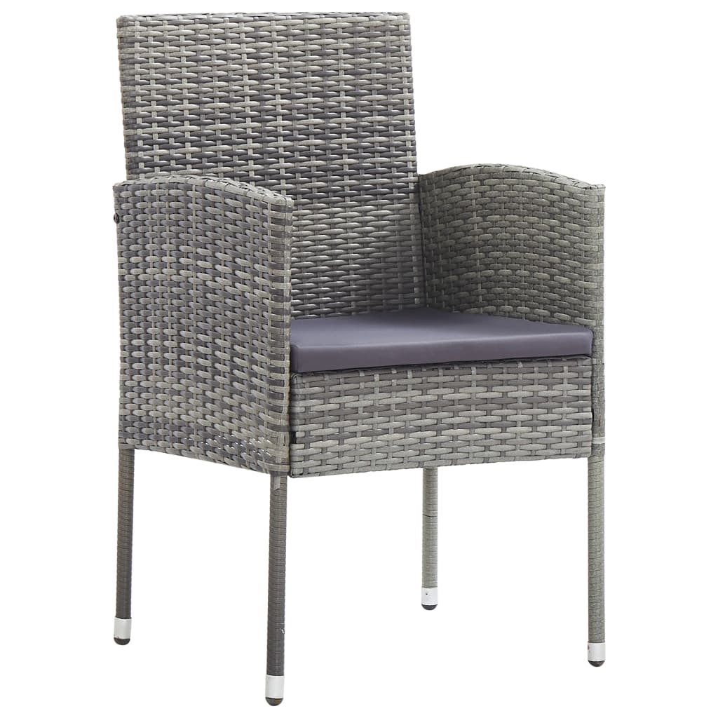 Set da Pranzo da Giardino 7 pz Nero Grigio Polyrattan e Acciaio