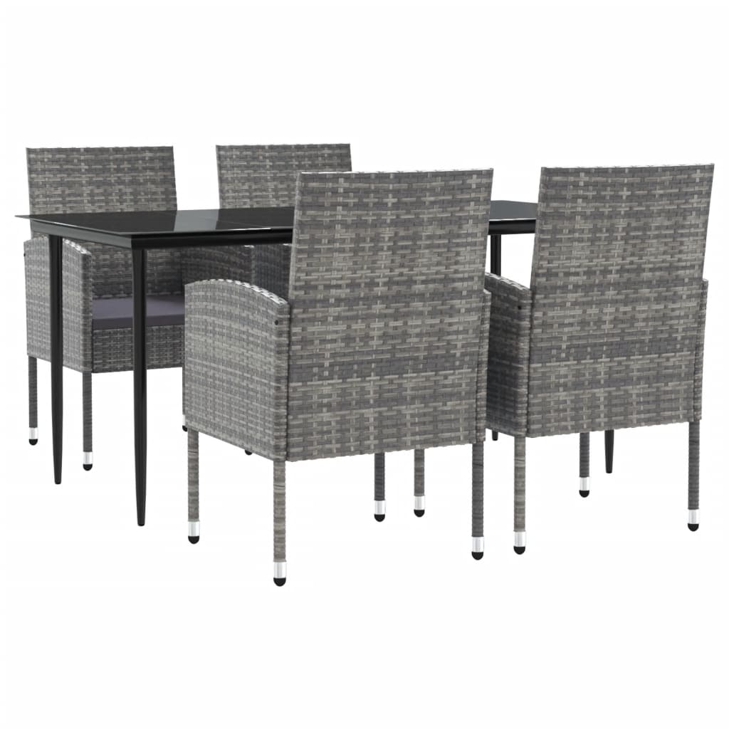 Set da Pranzo da Giardino 5 pz Nero Grigio Polyrattan e Acciaio