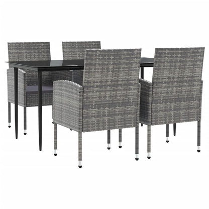 Set da Pranzo da Giardino 5 pz Nero Grigio Polyrattan e Acciaio