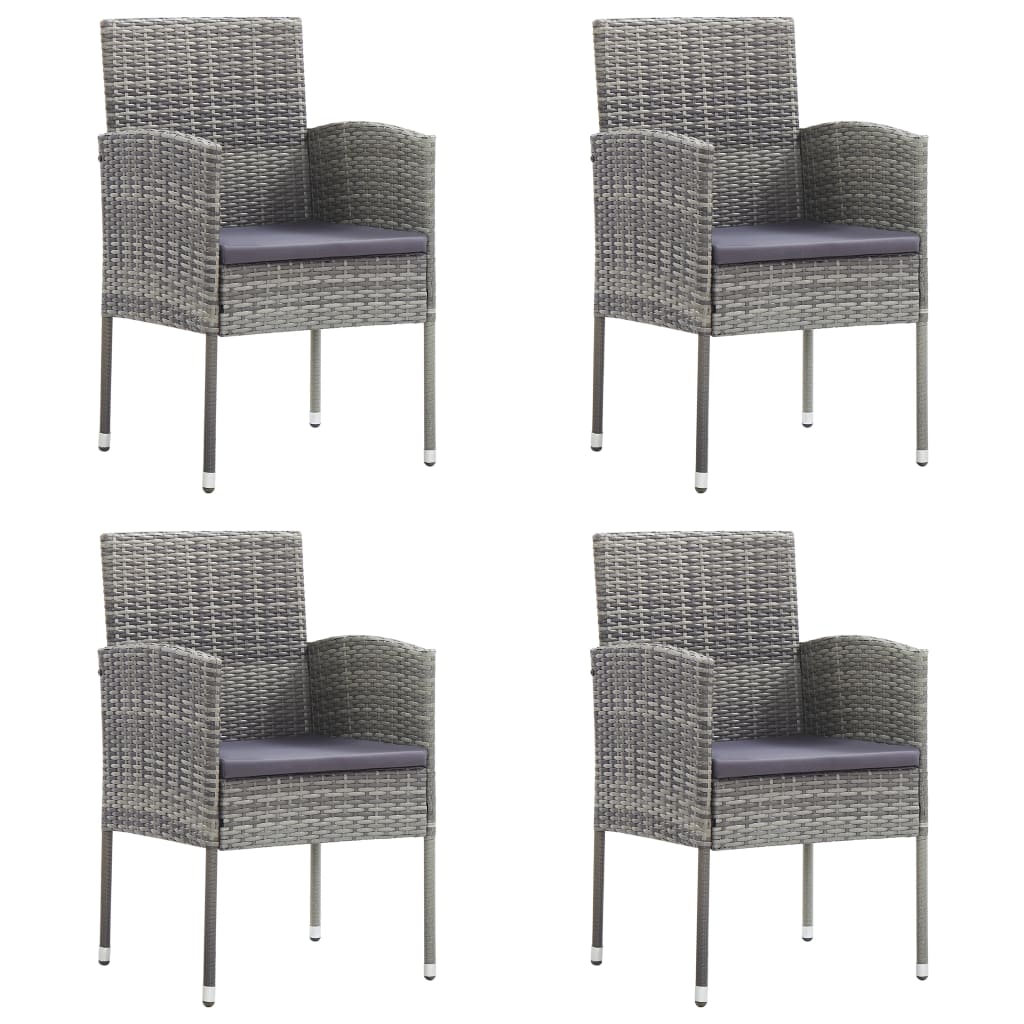 Set da Pranzo da Giardino 5 pz Nero Grigio Polyrattan e Acciaio