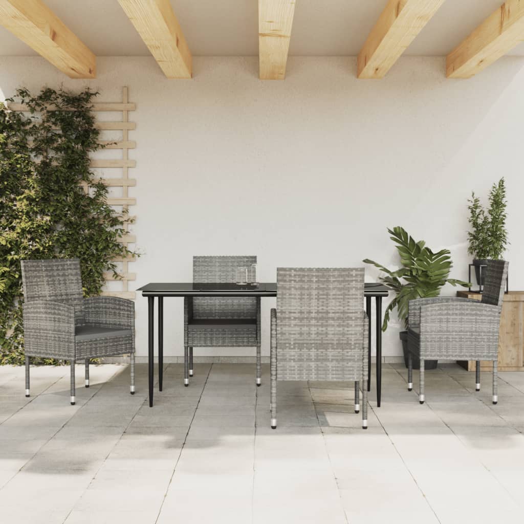 Set da Pranzo da Giardino 5 pz Nero Grigio Polyrattan e Acciaio