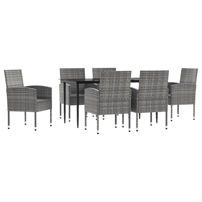 Set da Pranzo da Giardino 7 pz Nero Grigio Polyrattan e Acciaio